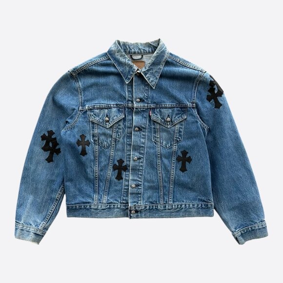 Chrome Hearts Levis Blue & Black Cross Patch Denim Jacket - Picture 1 of 6